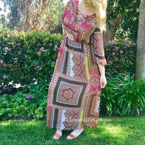 Pink & Brown Long Sleeve Maxi Dress Size Large